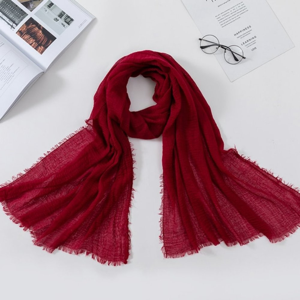 Maroon-Red Women Long Cotton Scarf Shawl Turban Soft Solid Colour